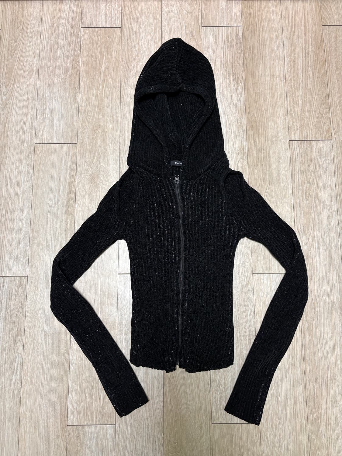 다이애그널 메탈 후디 집업 니트 블랙 상품이미지1