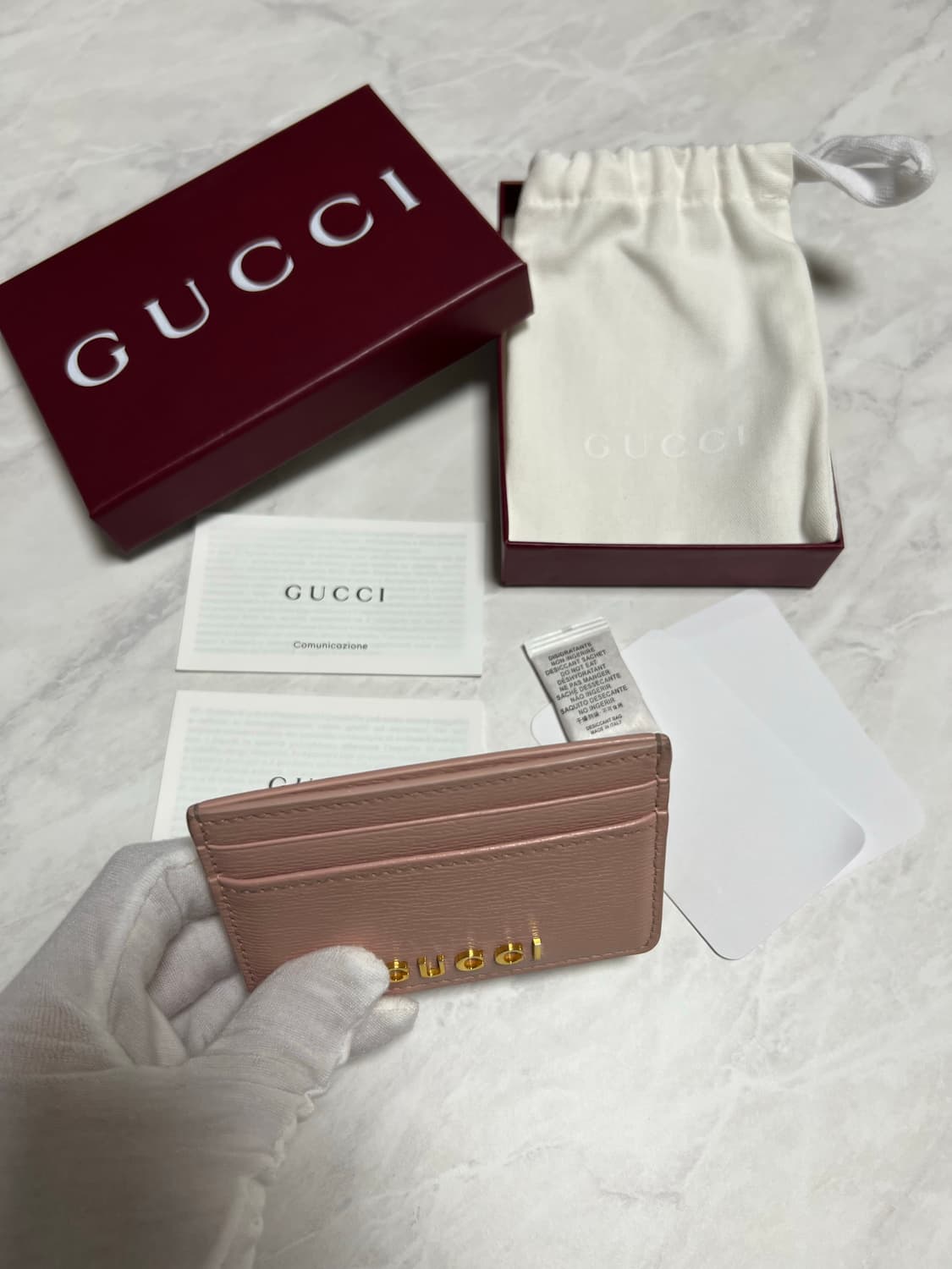 구찌 스크립트 라이트 레더 카드지갑 핑크 상품이미지3