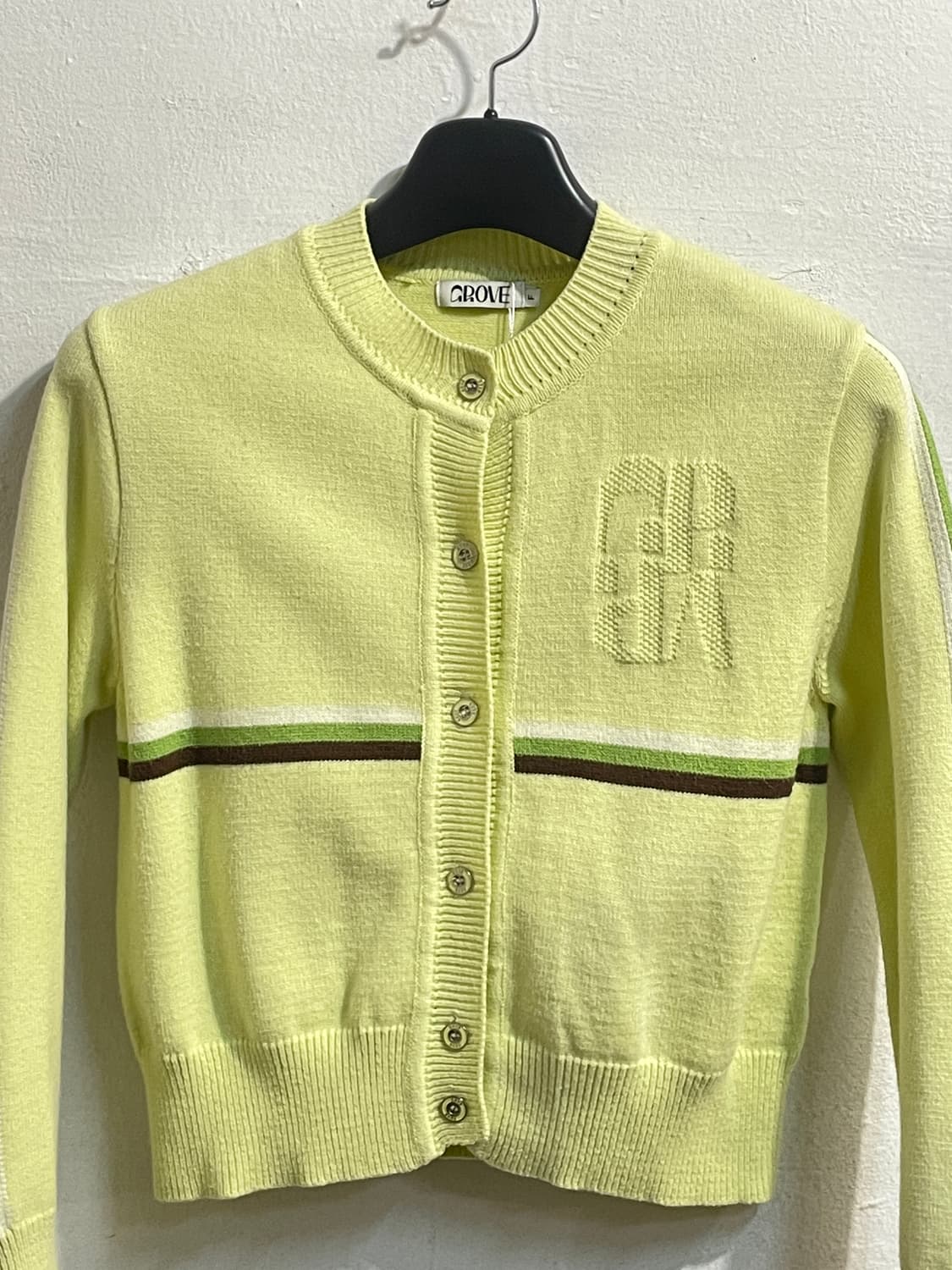 그로브 로고 라임 니트 가디건 상품이미지2