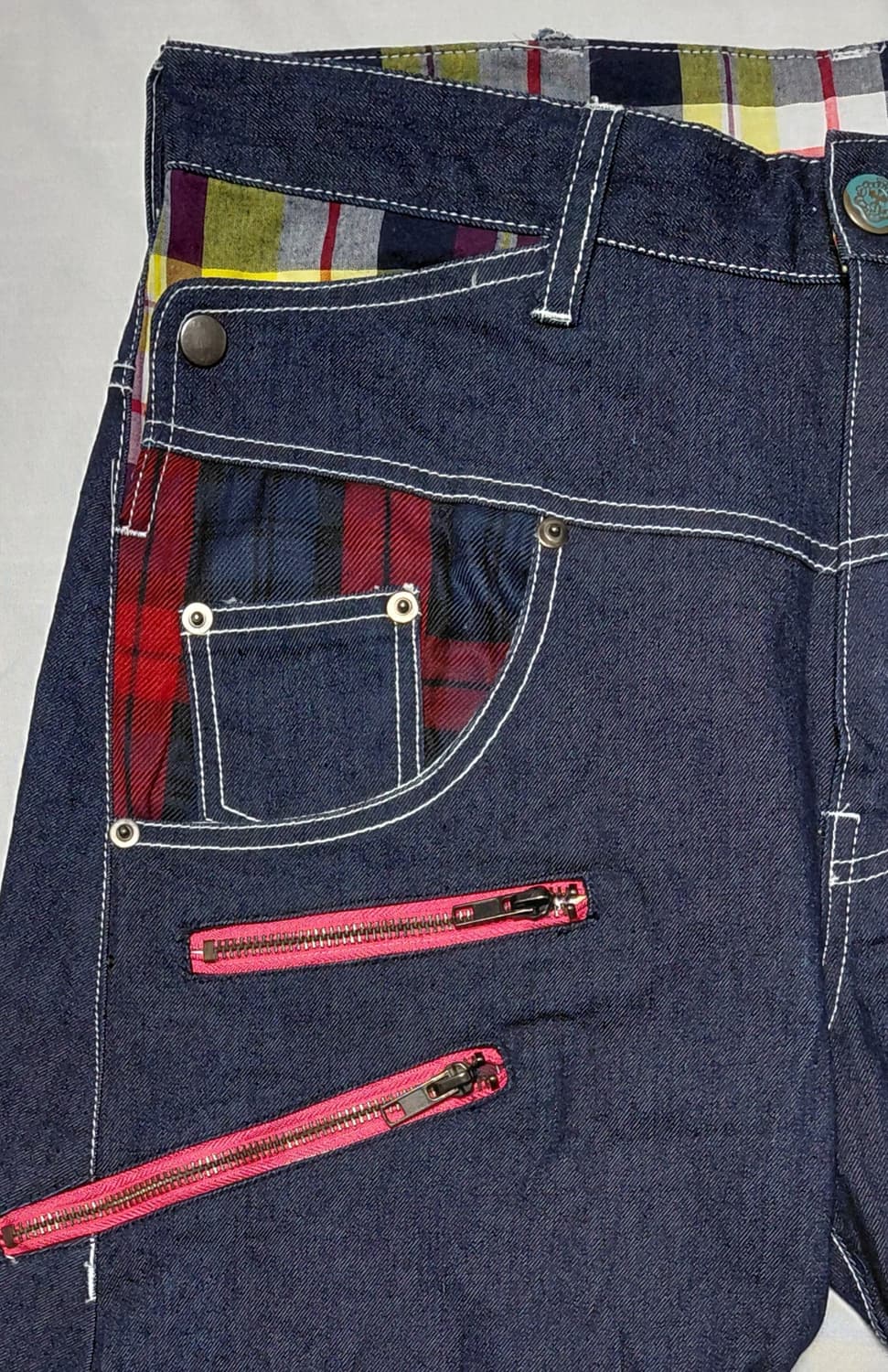 [L] UPSTART Removal 체크 배색 데님 크롭 팬츠 상품이미지3