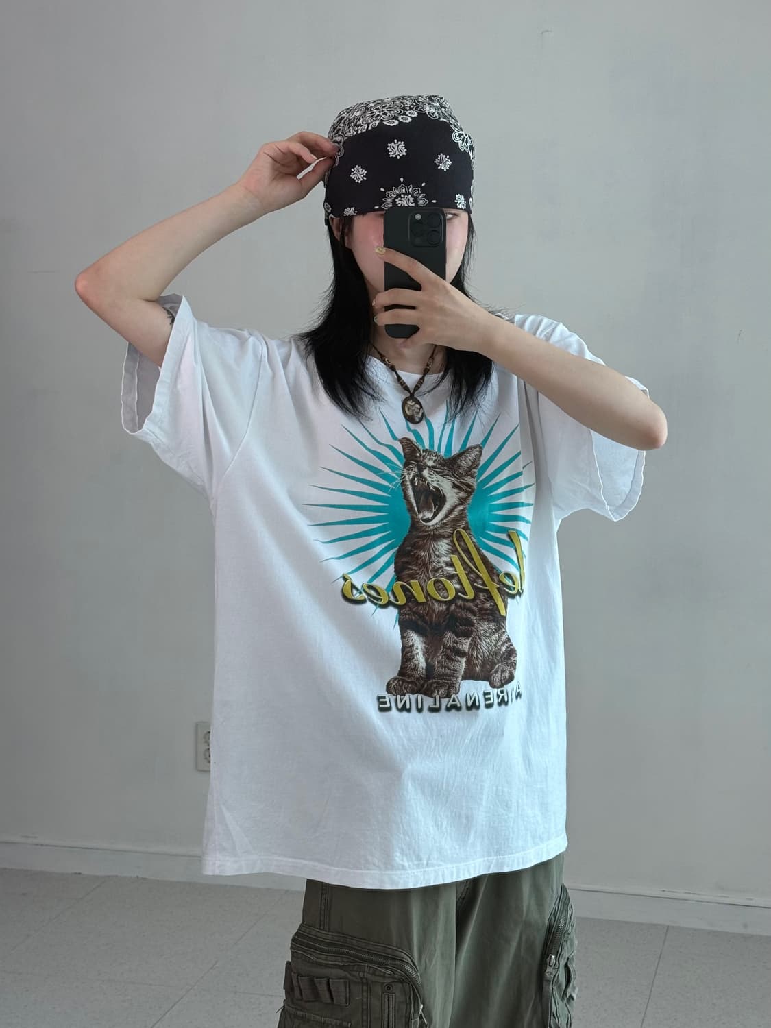 Yeah 캣 프린팅 락반팔티 상품이미지1