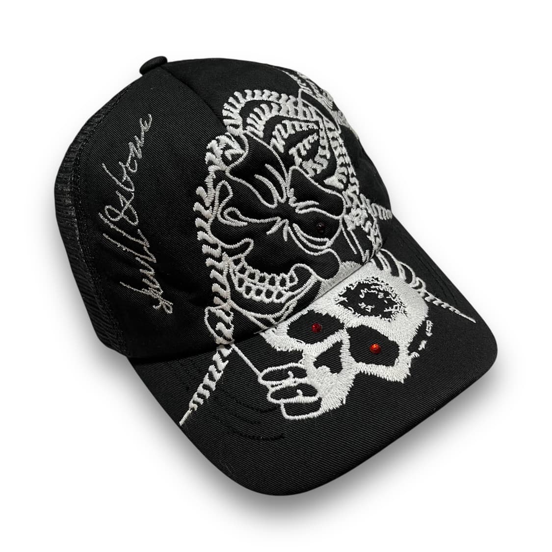 Skull & Bone 펑크 자수 레드 스터드 메쉬캡 상품이미지2