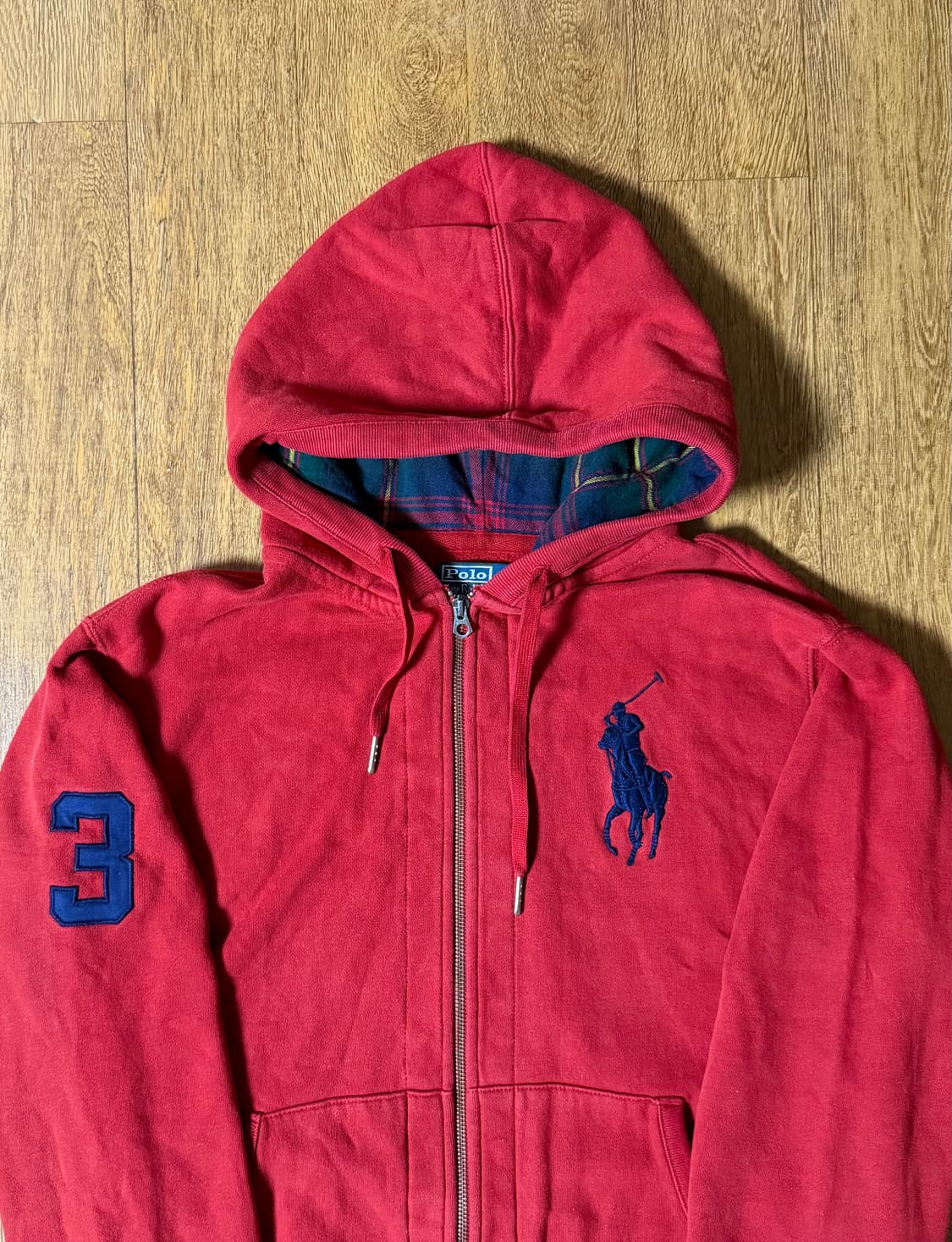 (희귀매물,상태좋음!)폴로 빅포니 레드 버건디 체크 후드집업 xl 상품이미지2