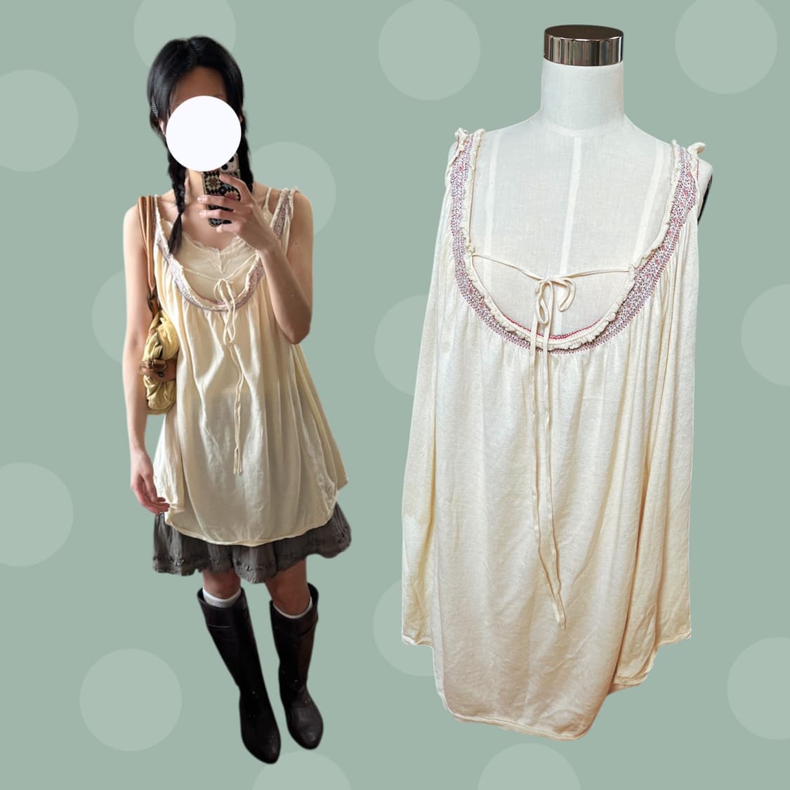 모리걸 빈티지 보헤미안 패턴 레이어드 원피스 상품이미지2