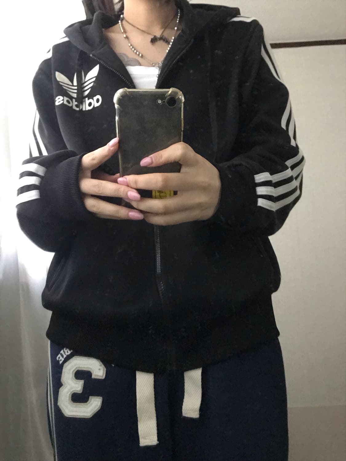 아디다스 블랙 빅로고 후드 져지 상품이미지5