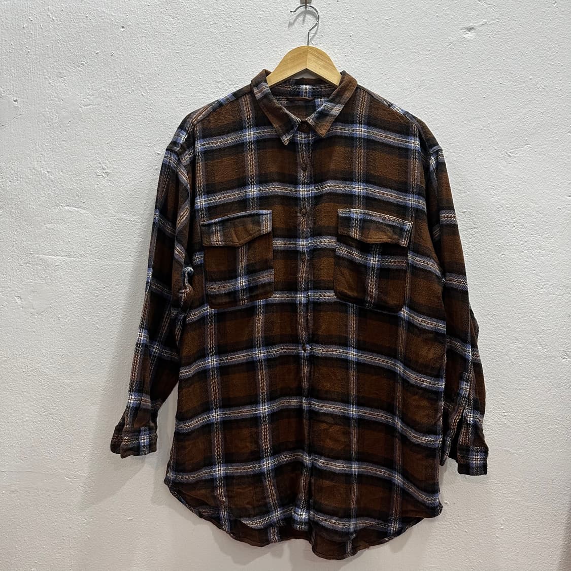 빈티지 브라운 체크 플란넬 셔츠M 상품이미지1