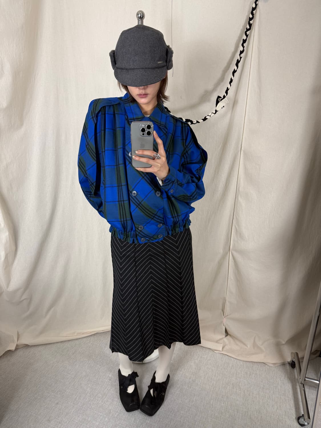 (Deadstock) ANJELA 블루 체크 더블 자켓 상품이미지1