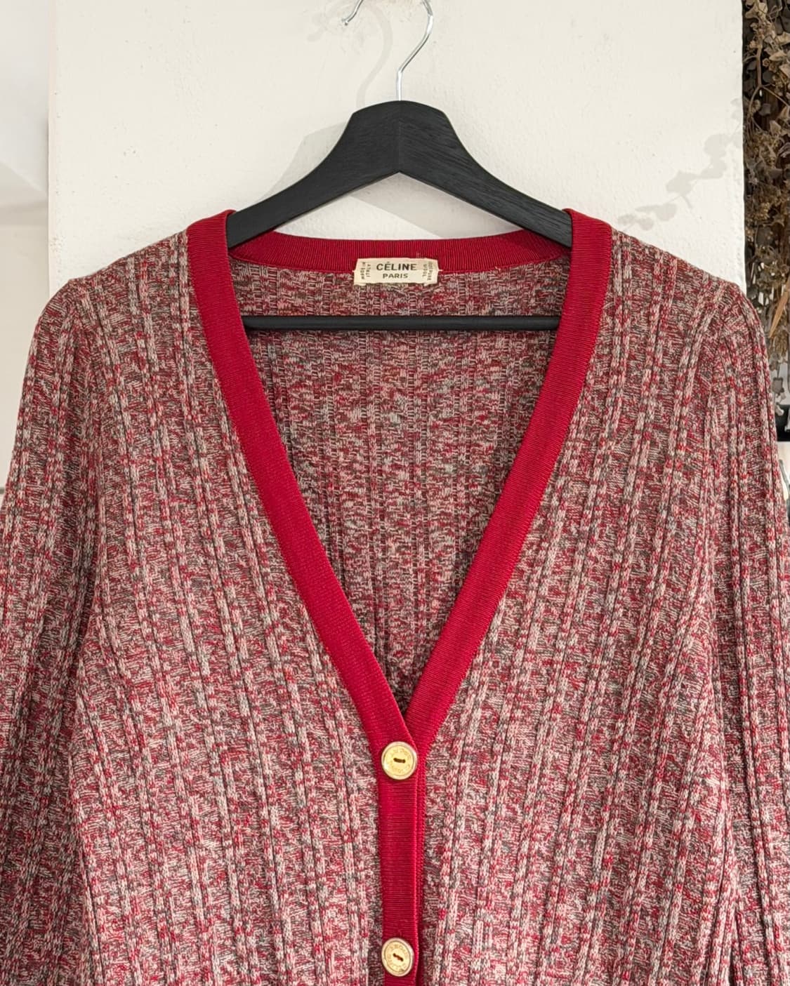 셀린느 레드 퓨어울 금장 버튼 브이넥 가디건 상품이미지4