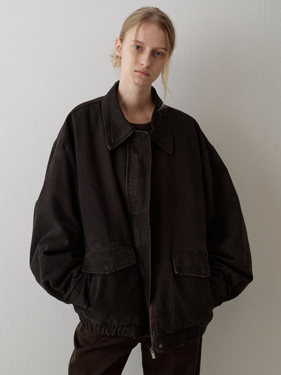 (택O) 파사드패턴 오버핏 빈티지 코튼 블루종 (브라운) (s) 상품이미지2