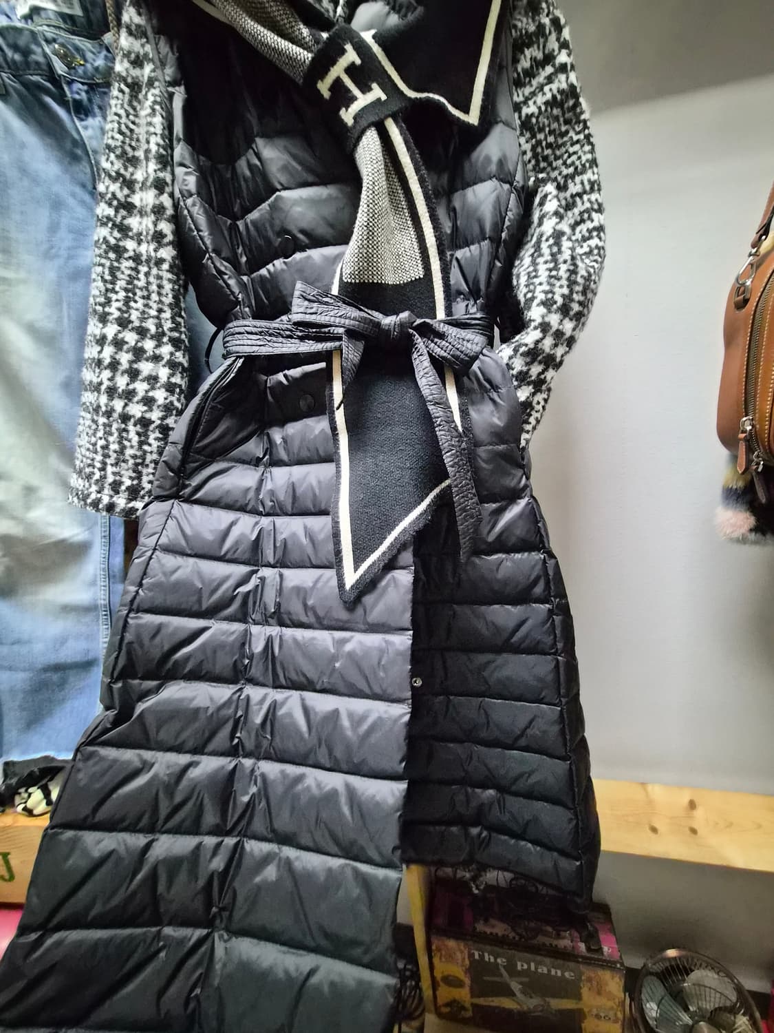블루밍 울알파카  하운드투스 체크코트.패딩 후드 롱 베스트 상품이미지8