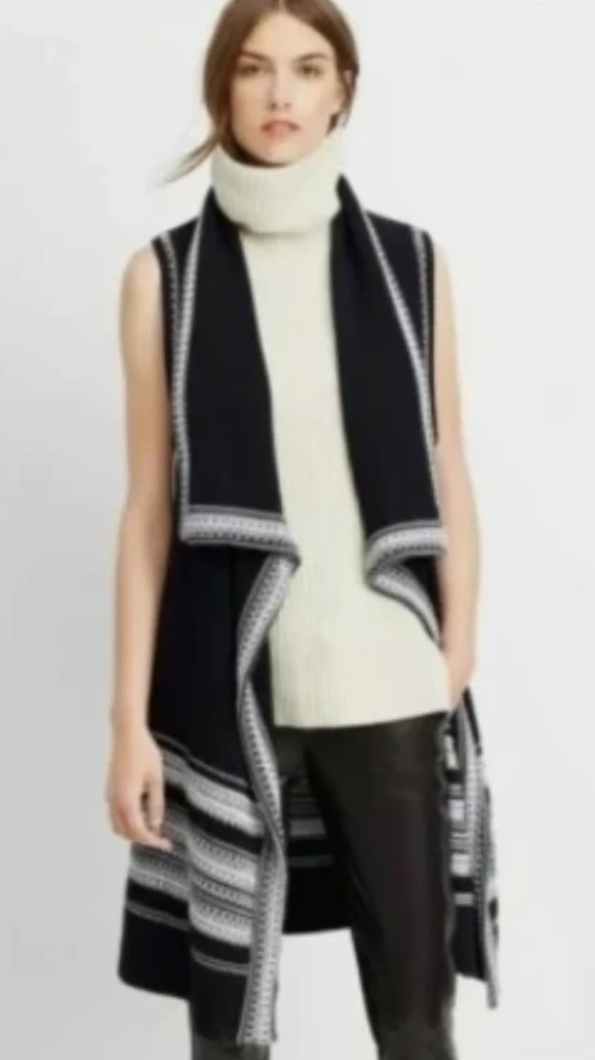 빈스 여성 롱 베스트  네이비 화이트 패턴 니트 베스트 F 상품이미지3