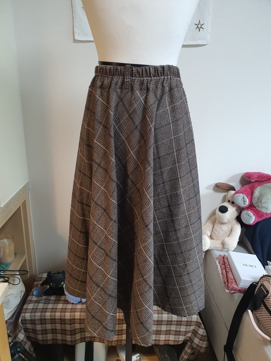 [빈티지] 브라운 체크 미디 스커트 상품이미지3