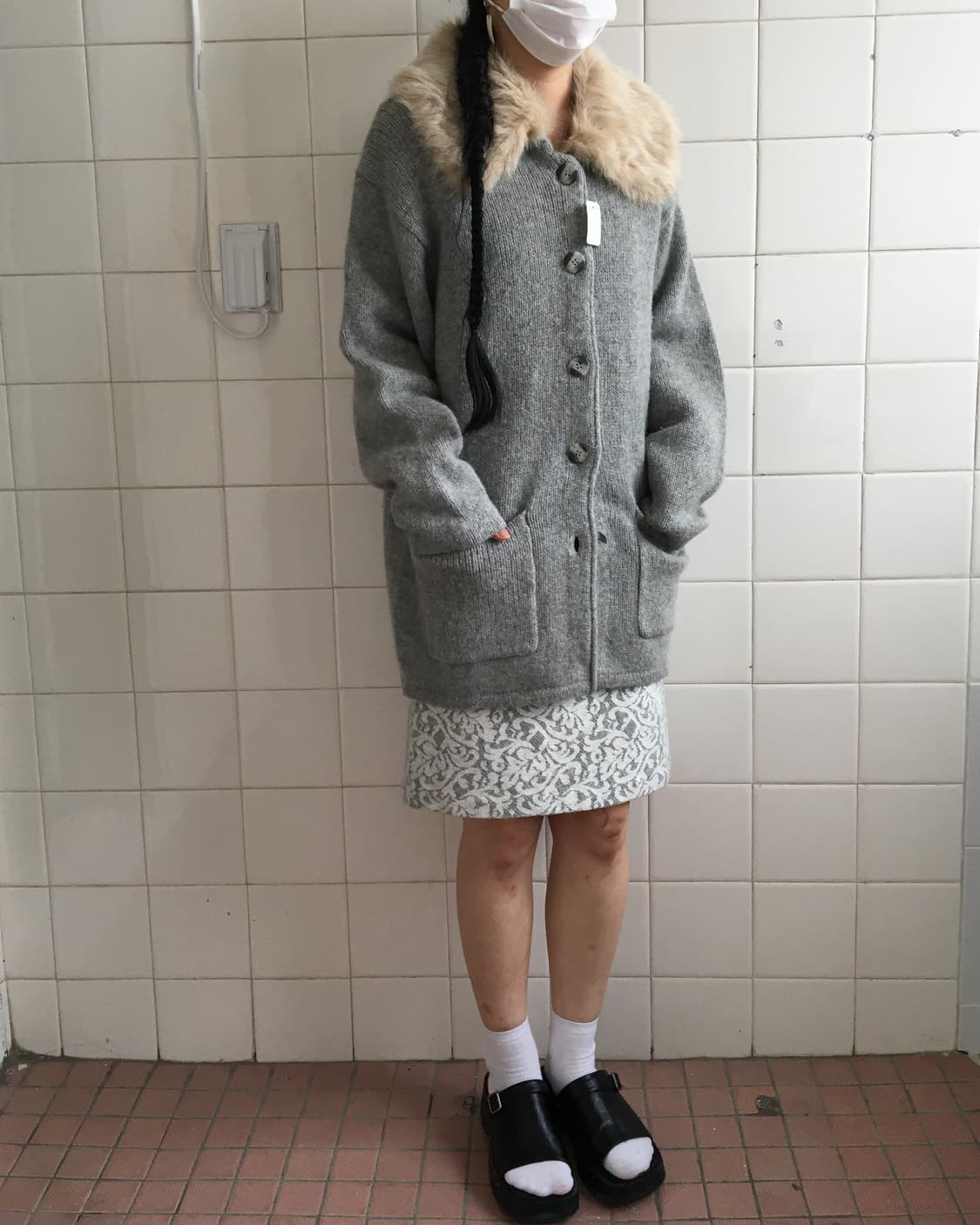 Fur collar point knit cardigan 상품이미지7