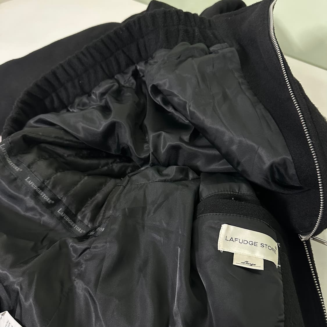 L 라퍼지스토어 블랙 오버핏 투웨이 울 블루종 자켓 상품이미지4