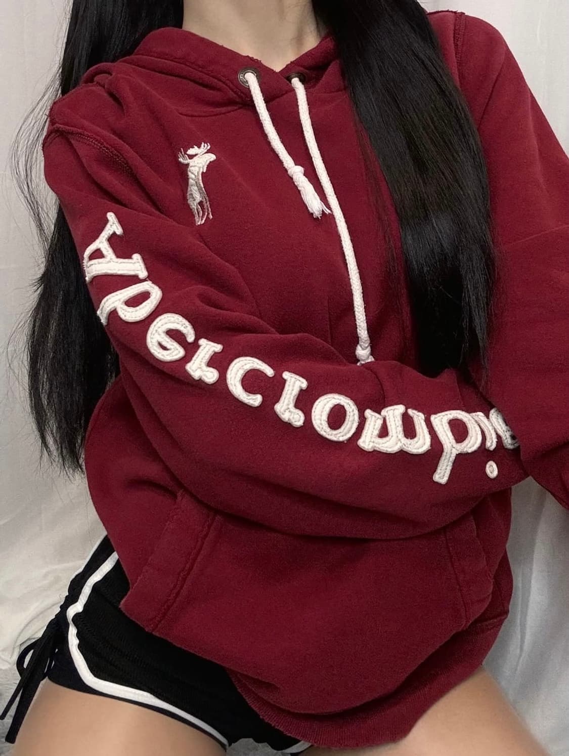 유일매물)아베크롬비 빅 순록 버건디 후드티 상품이미지2