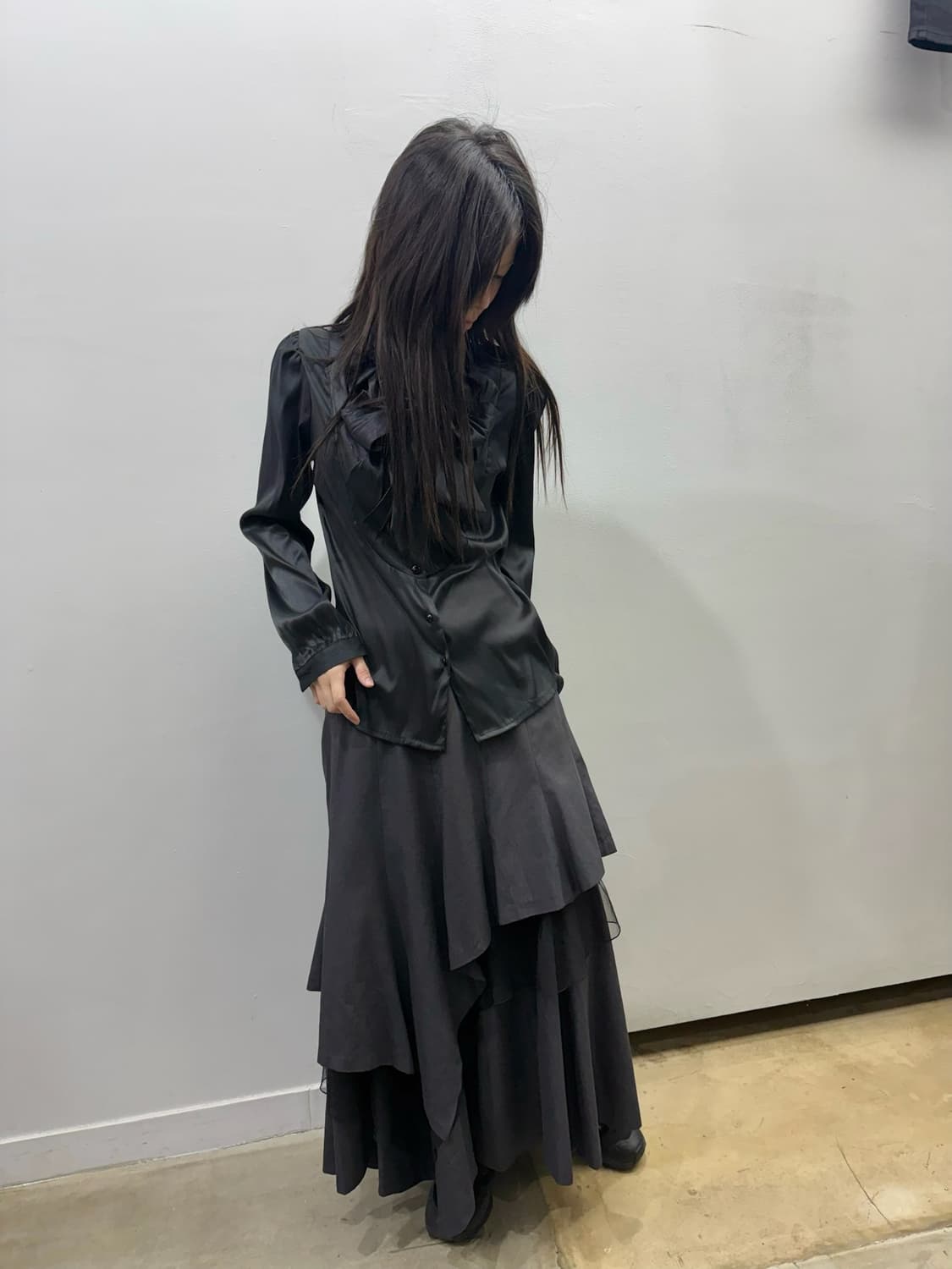 미니멀 레이어드 디자인 롱 스커트 상품이미지4