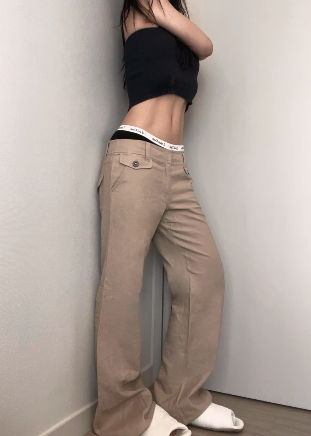 low rise beige boots cut pants 상품이미지2