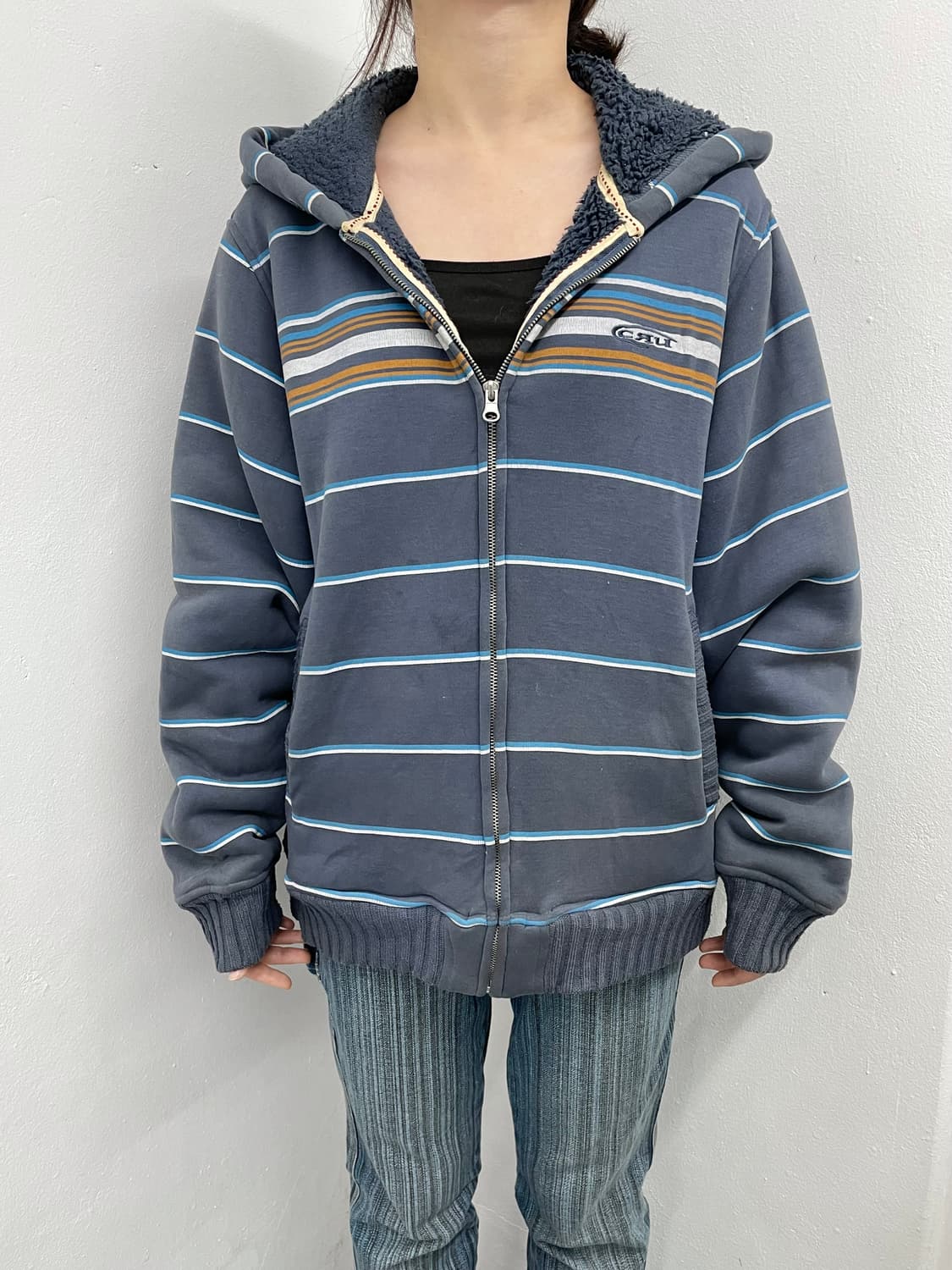 CRU 스트라이프 헤비 퍼 집업 상품이미지1