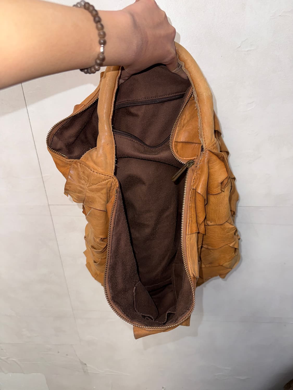 Camel brown lamb skin patchwork 숄더백 상품이미지5