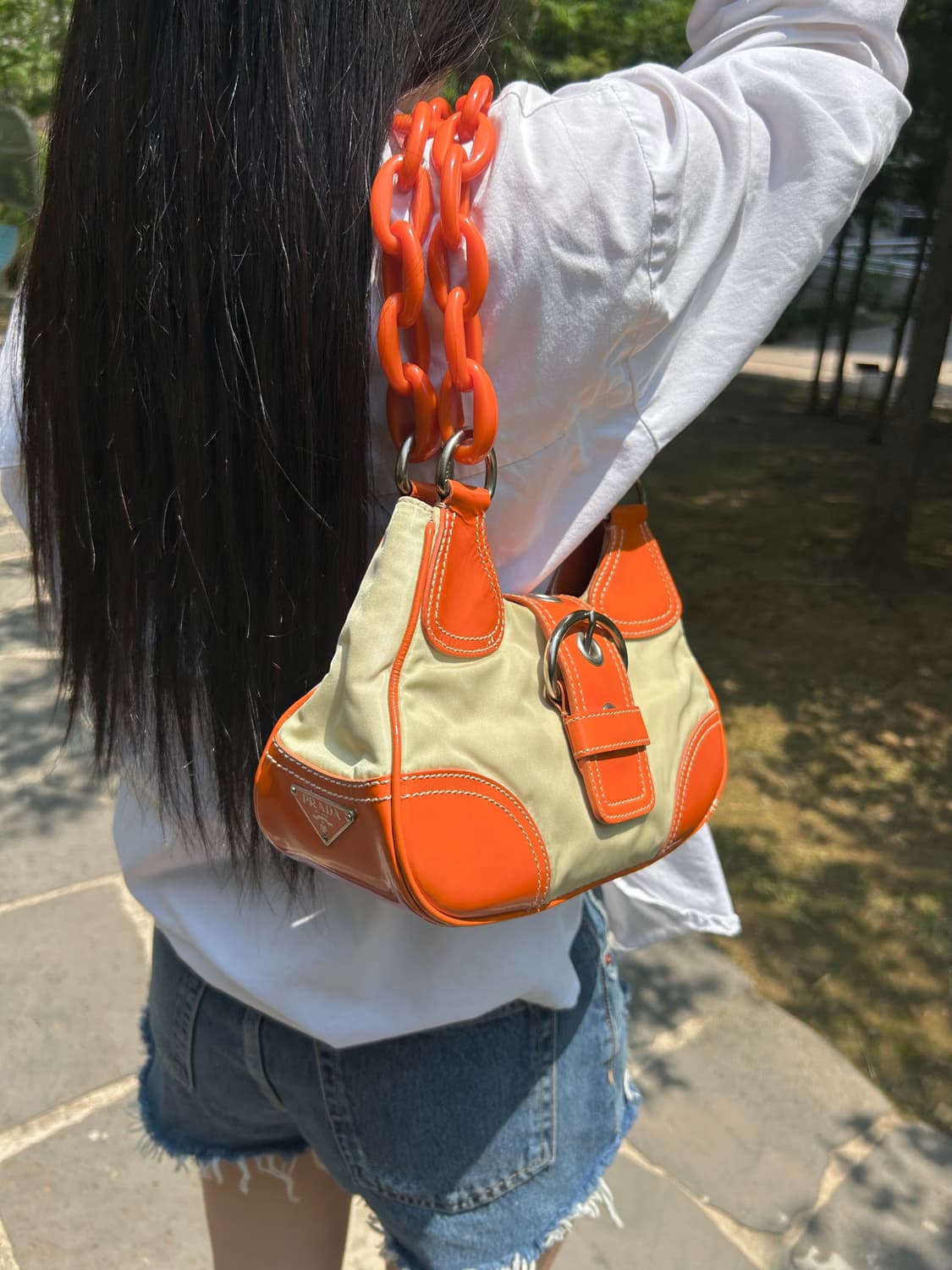 초희귀❗️)) 프라다 나일론 체인 오렌지 숄더백 🍊 상품이미지1