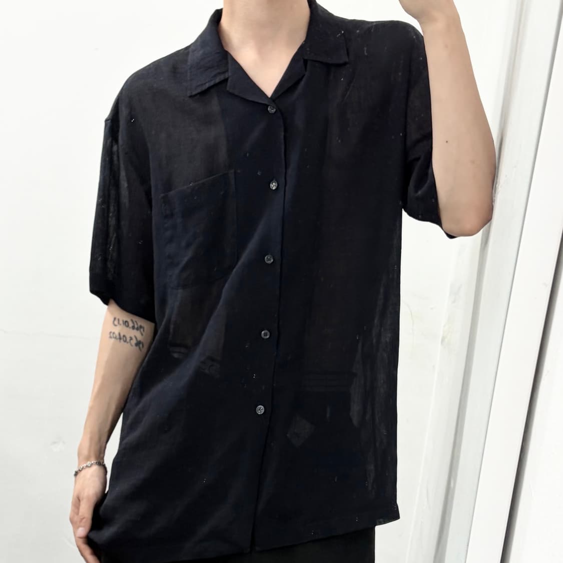 입생로랑 90s 시스루 린넨 반팔 셔츠 상품이미지2