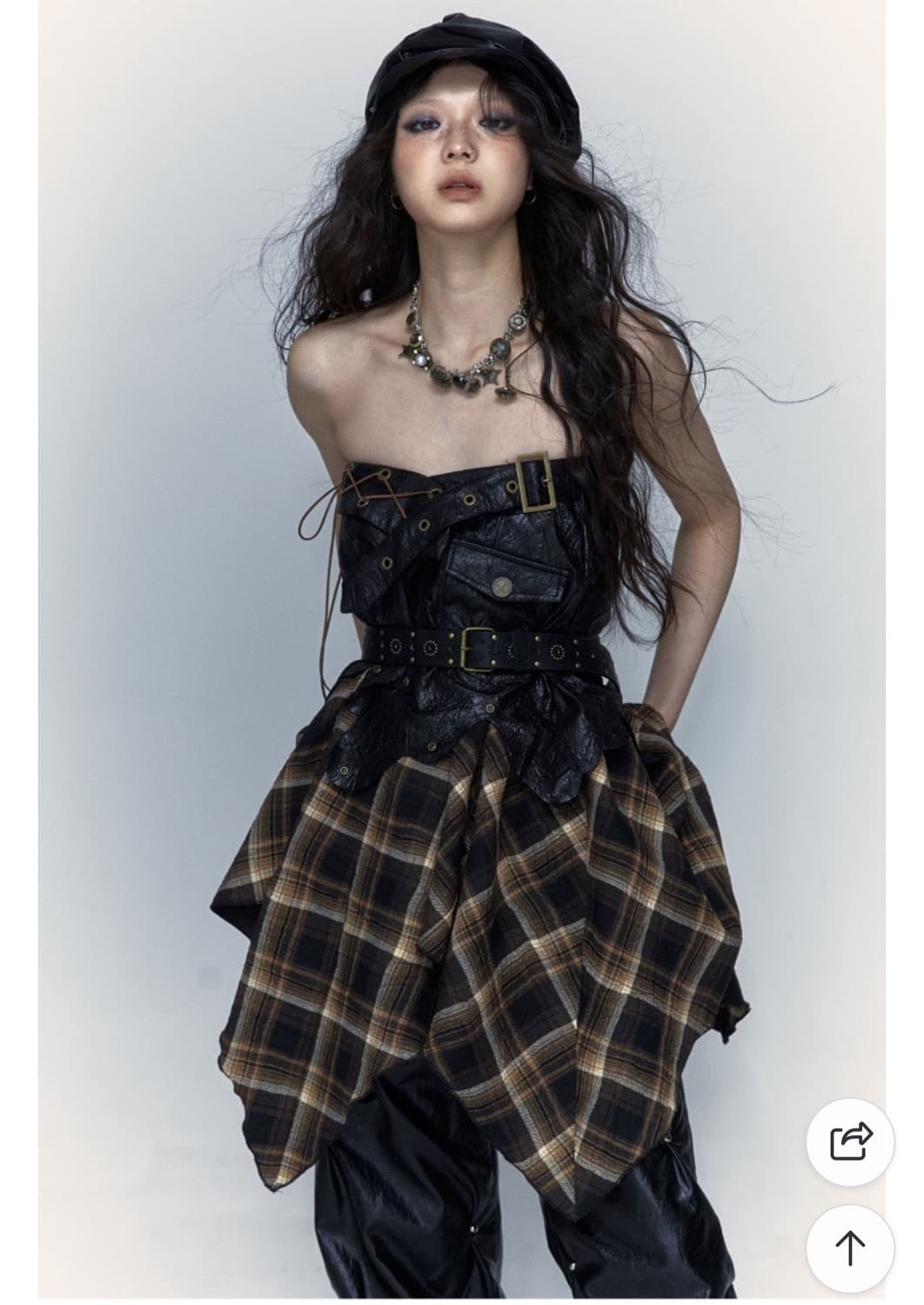 NOROMANCE 펑크 레더 체크 스커트 상품이미지4