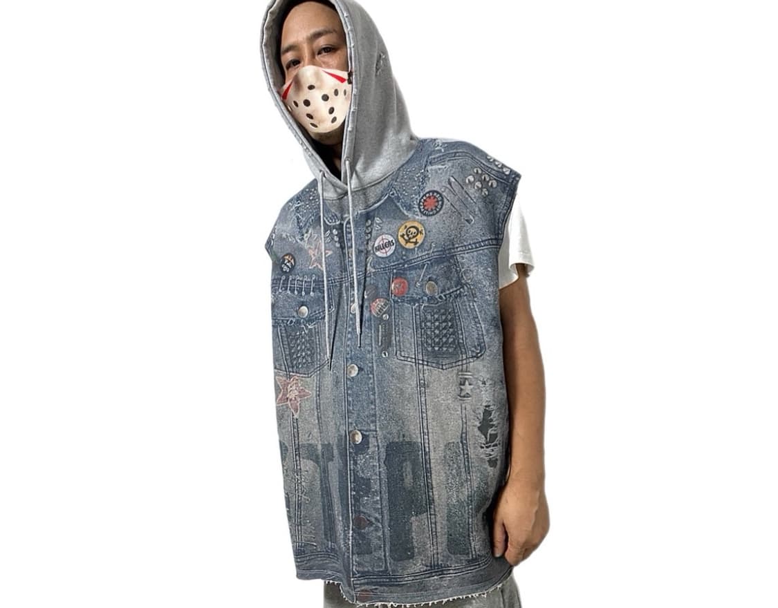 Steppa 3D 데님자켓 디지털프린트 민소매후디 상품이미지1