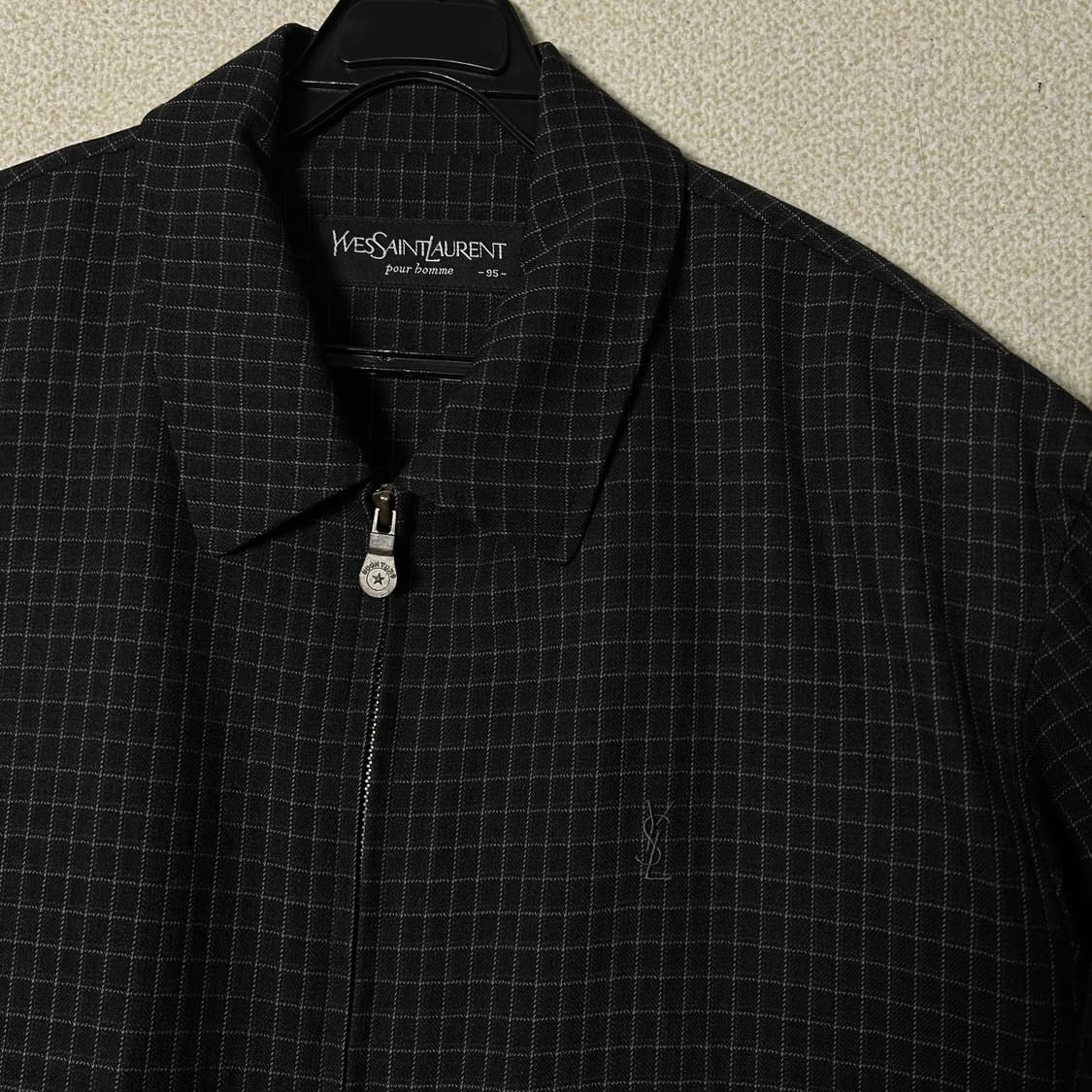 (M) 입생로랑 블랙 체크 블루종 자켓 상품이미지3