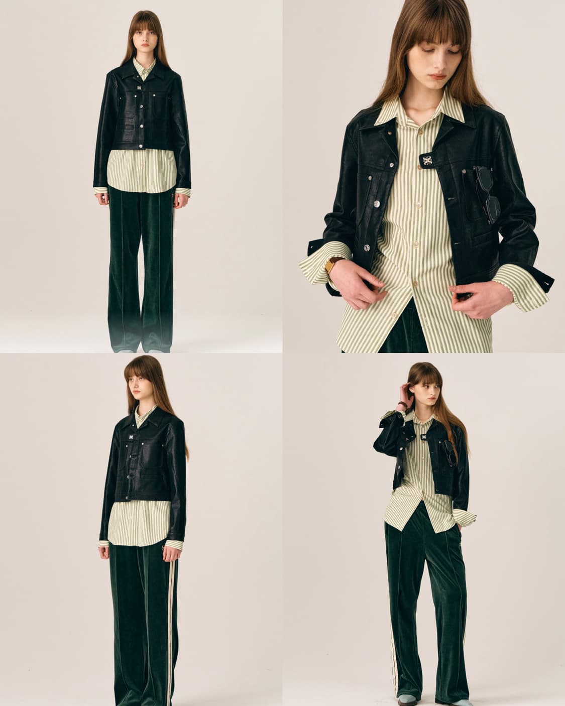 세터 우먼 심볼 브로치 폭스 레더 자켓 클래식 블랙 상품이미지4