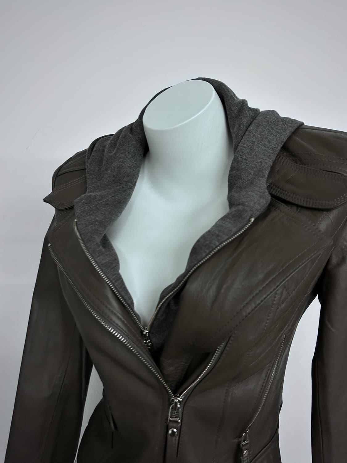 사선 후드 하이브리드 레더 자켓 상품이미지6