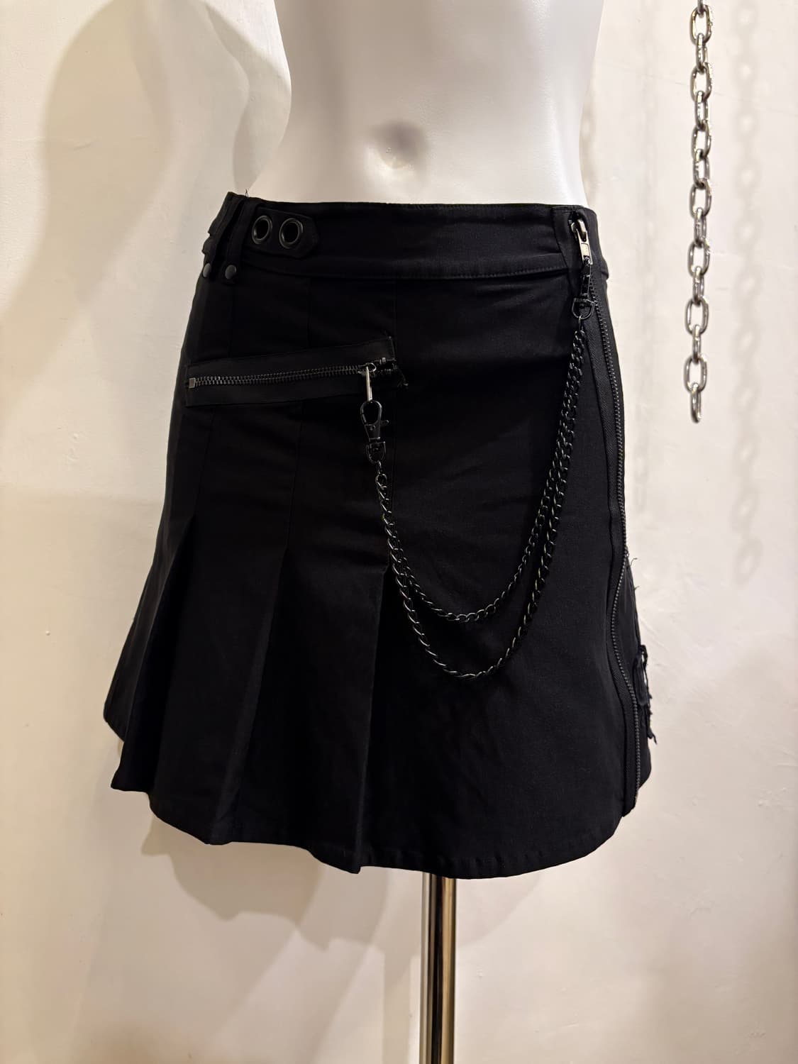 kill star 킬스타 십자가 패치워크 체인 블랙 미디스커트 펑크 상품이미지1