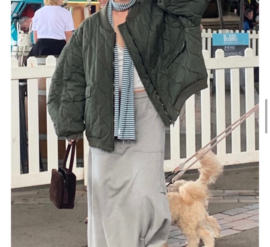 리넨느) 오버 퀄팅 자켓(카키) 상품이미지1