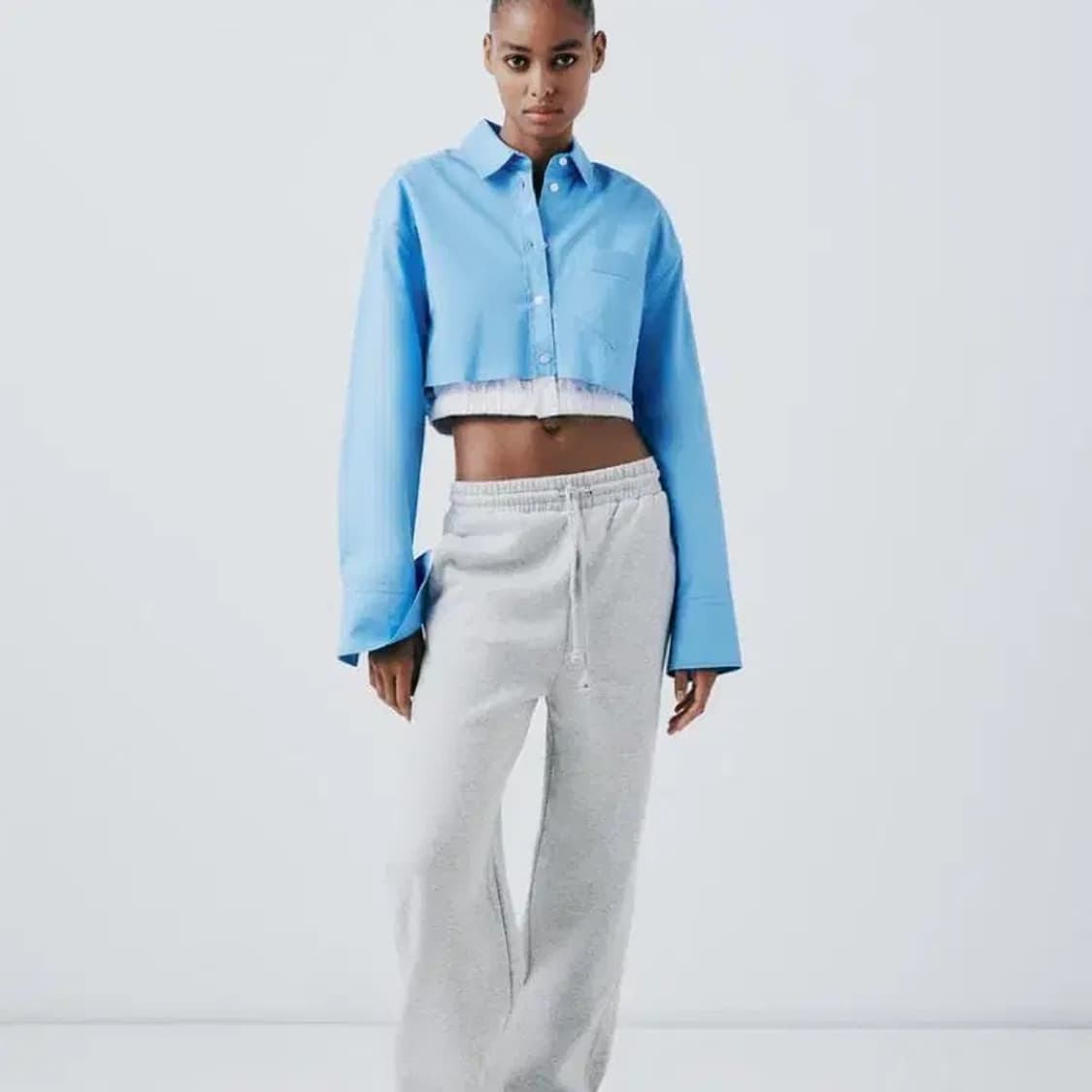 zara 자라 콤비 개버딘 크롭 셔츠 새상품 S 상품이미지4