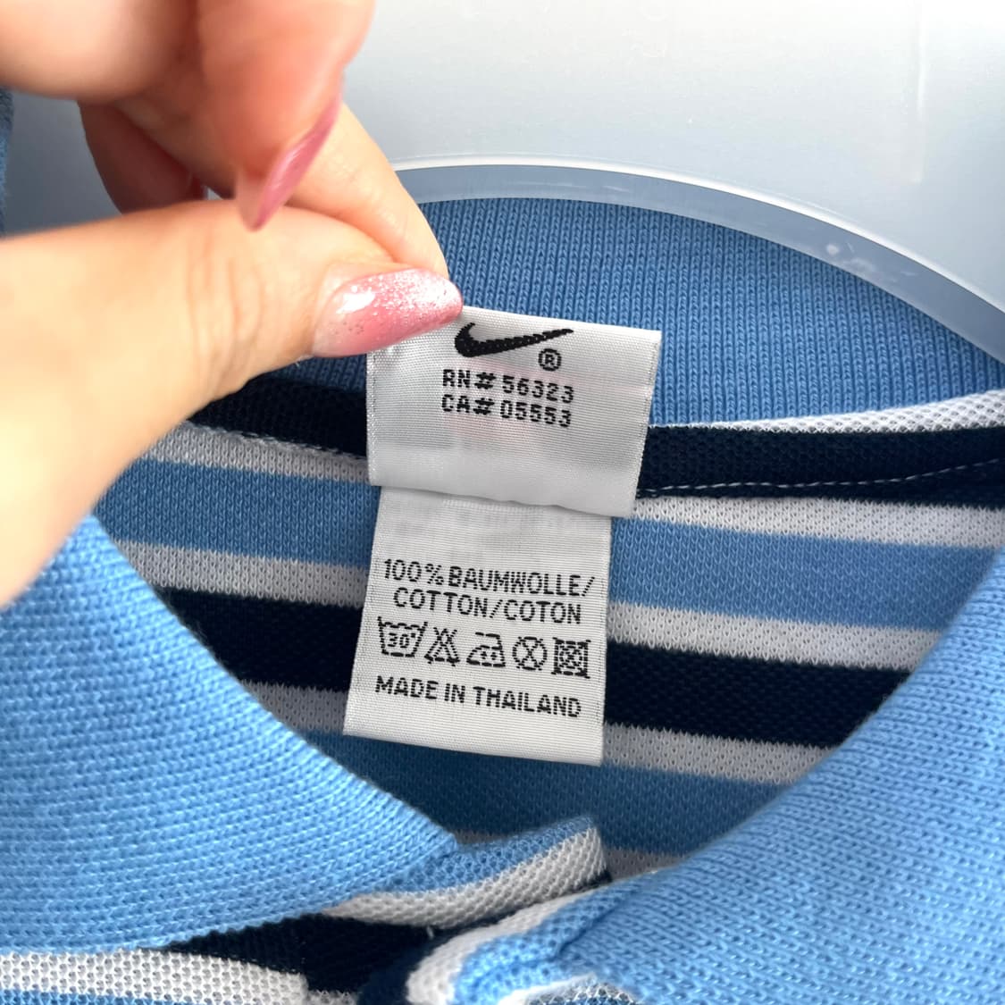 나이키 스우시 자수로고 네이비 하늘 스트라이프 반팔 카라티 상품이미지6