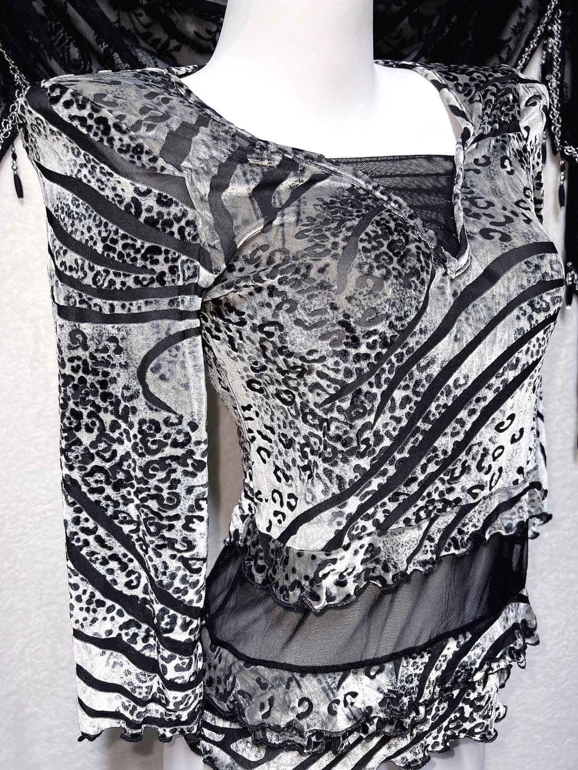 레오파드 호피 지브라 애니멀패턴 오네갸루 펑크 시스루 벨벳탑 오리엔탈 상품이미지2