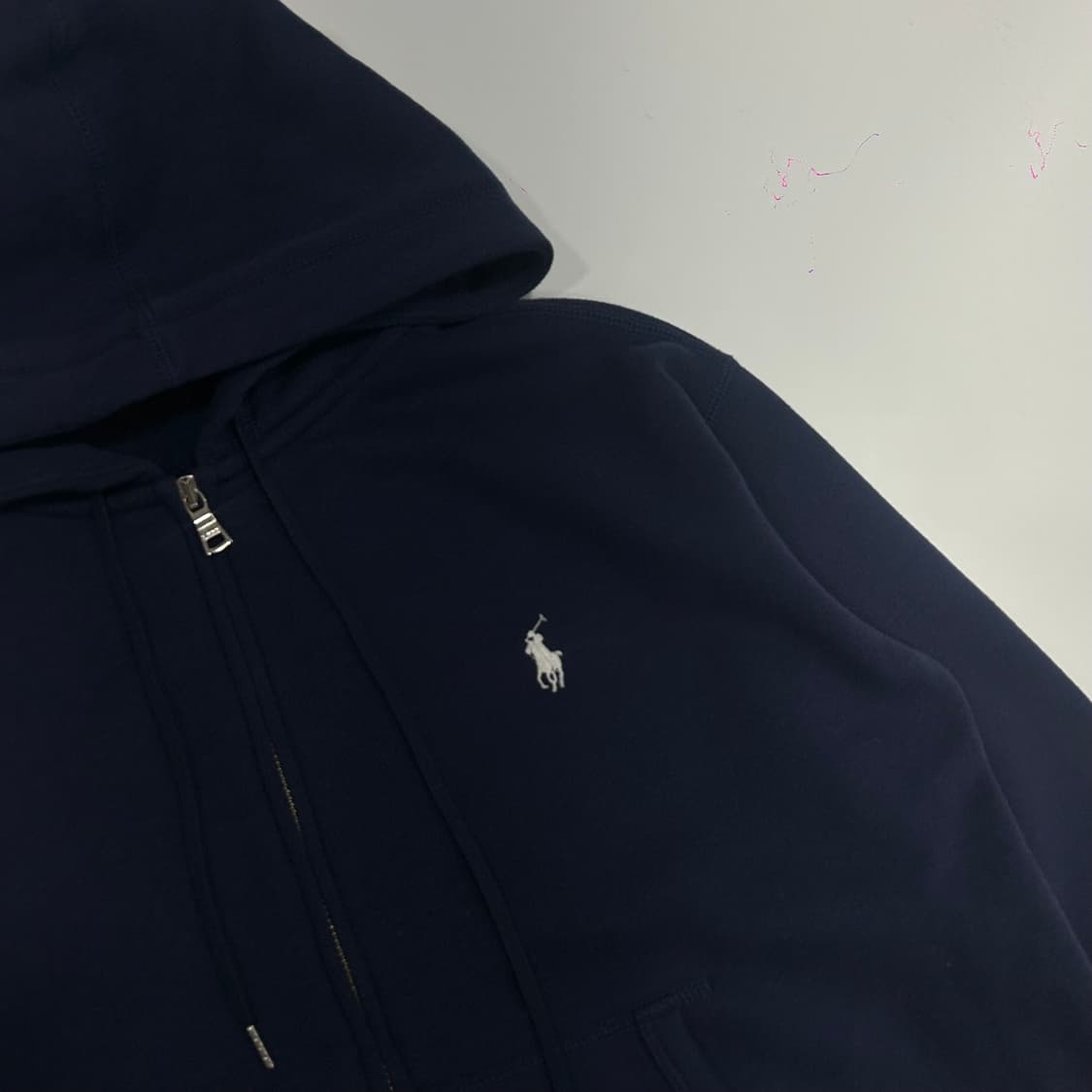 Polo 폴로 화이트 포니 네이비 트임 후드집업 상품이미지4