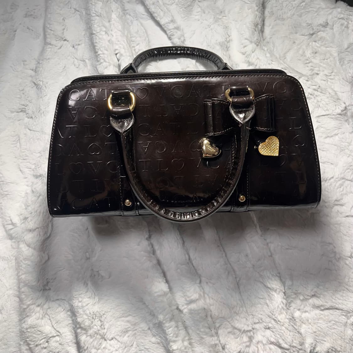 lovct 러브캣 다크브라운 초코 리본 애나멜 핸드백 라떼갸루 상품이미지1