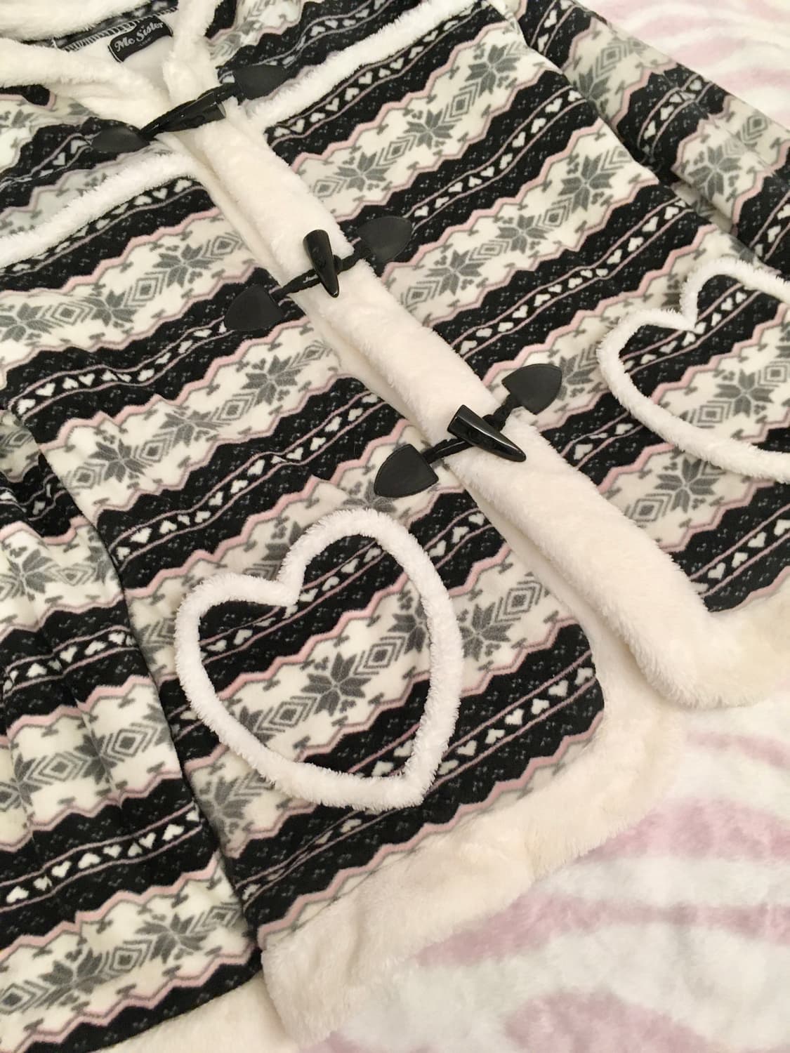 눈꽃 노르딕 연핑크 하트포켓 퍼 떡코 떡볶이코트 히메갸루 조지후쿠 상품이미지2