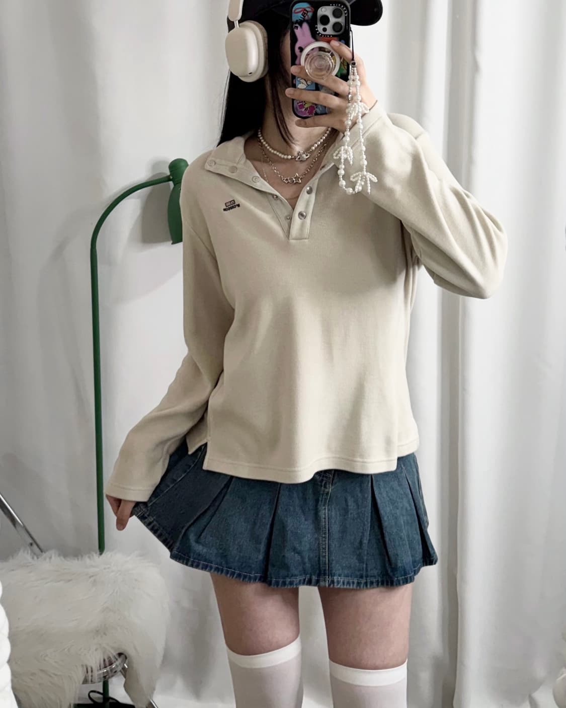 베이지 버튼 카라 티셔츠 상품이미지2