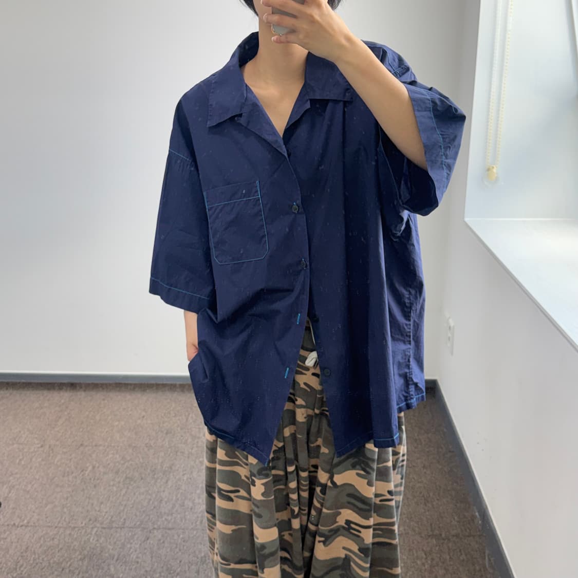 Marni 유니클로X마르니 네이비 스티치 반팔 셔츠 상품이미지2