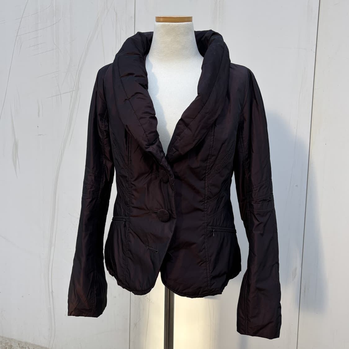 히로코 코시노 빈티지 셔링 카라 초코 브라운 퀼팅 자켓 상품이미지2