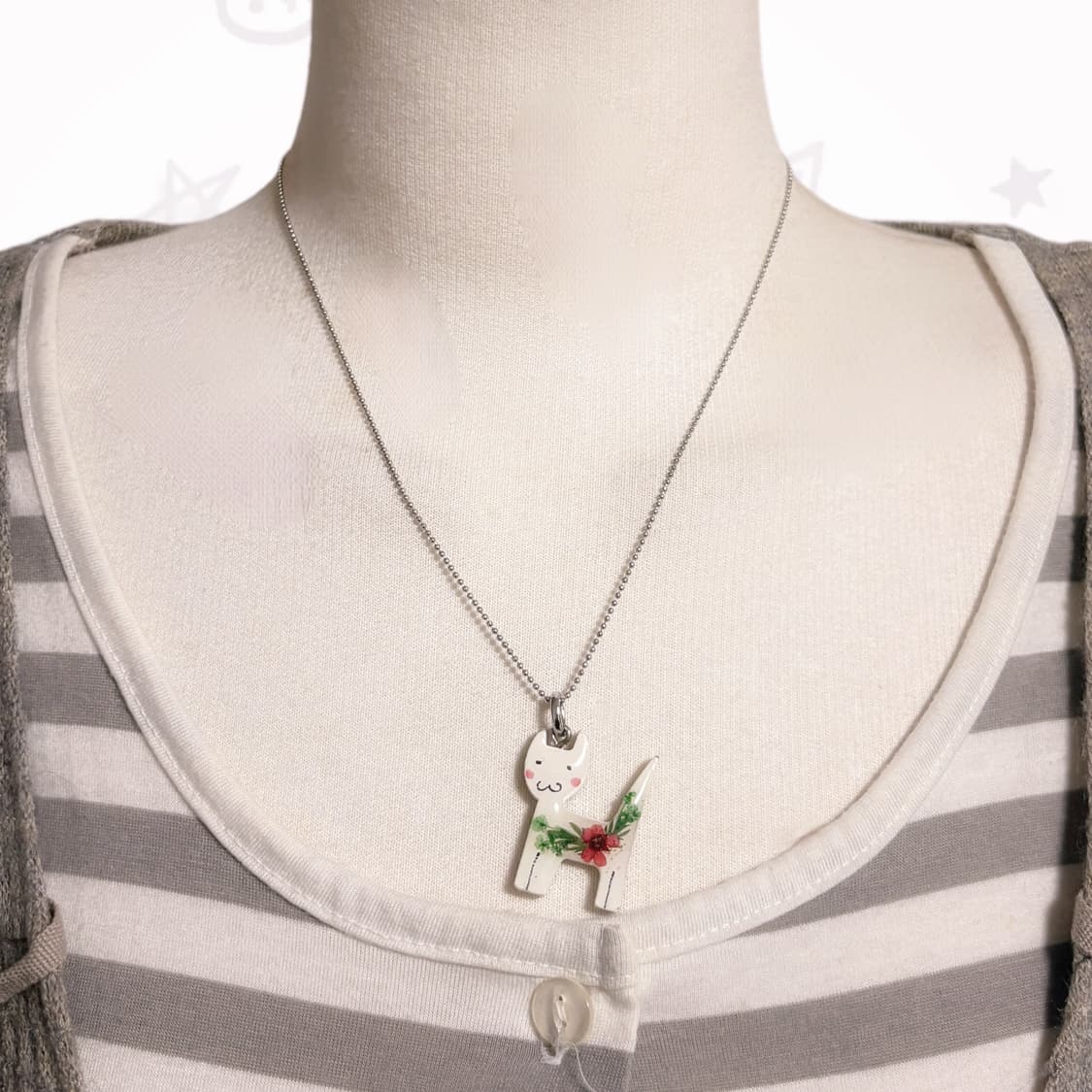 모리걸 페어리 핀터깔 생화 드라이 리버시블 하얀 고양이 목걸이 상품이미지1