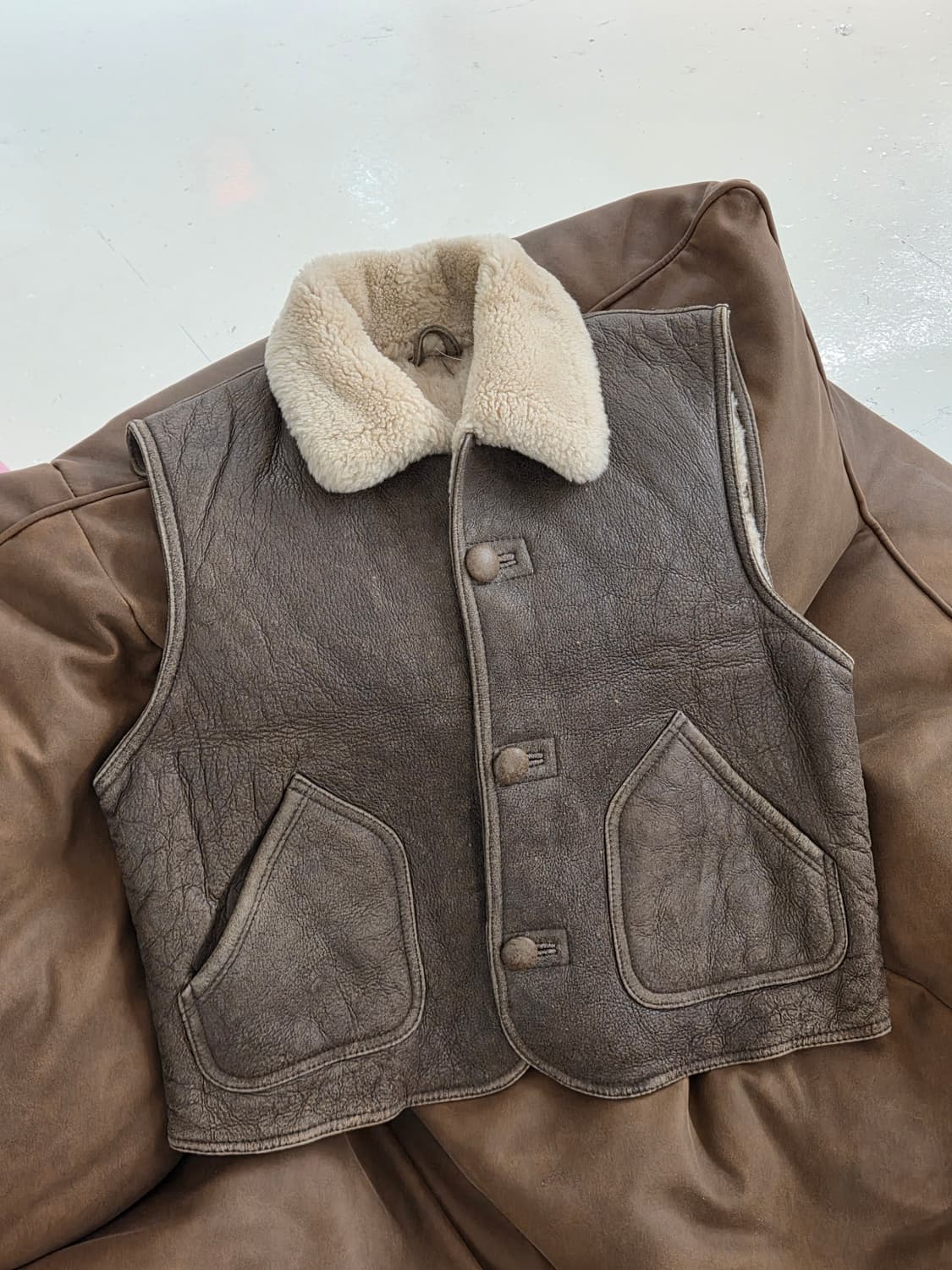 1990s B-3 양가죽 양털 무스탕 베스트 상품이미지4