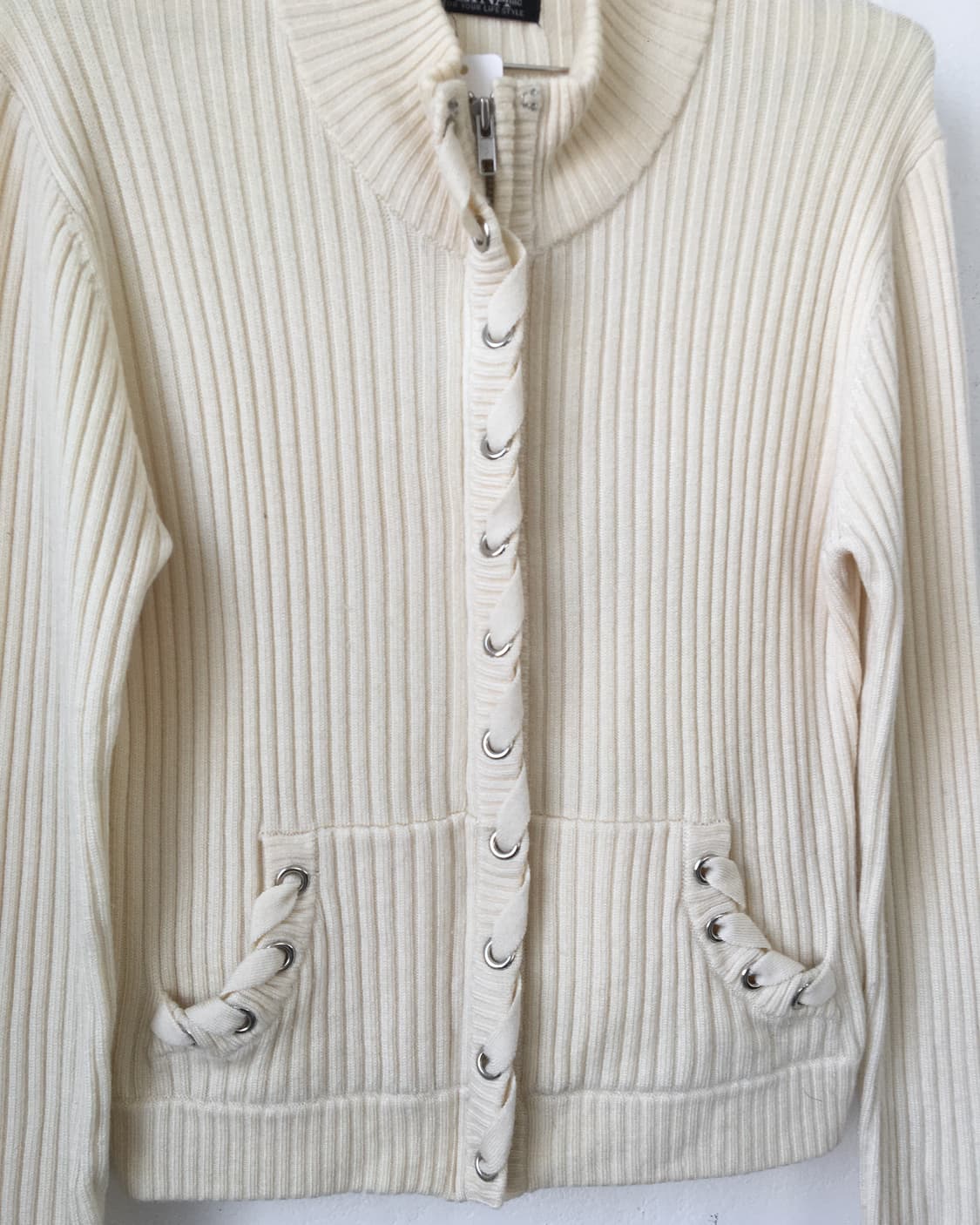 eyelet point ribbed high neck zip up 상품이미지4