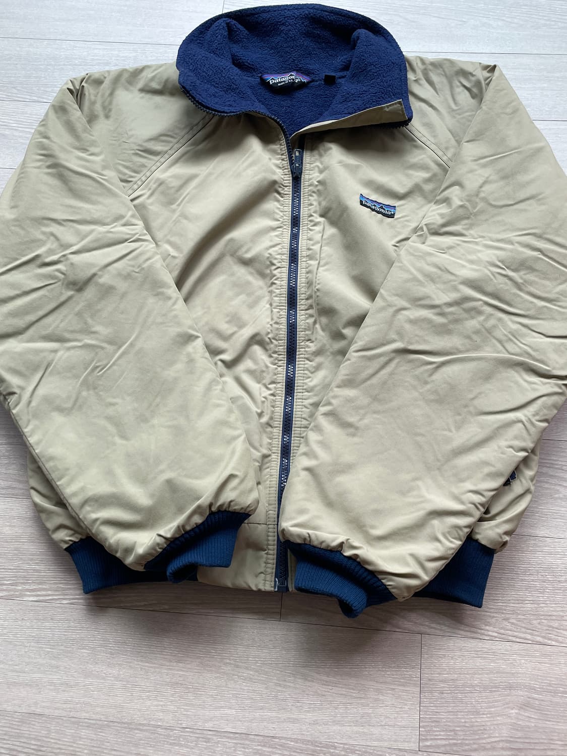 80s 파타고니아 쉘드 신칠라 베이지 네이비 봄버 자켓 rare usa 상품이미지5
