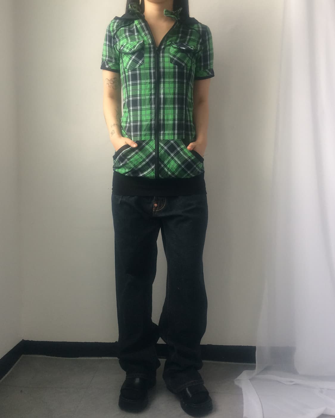 Check pattern hood zip up onepiece 상품이미지6