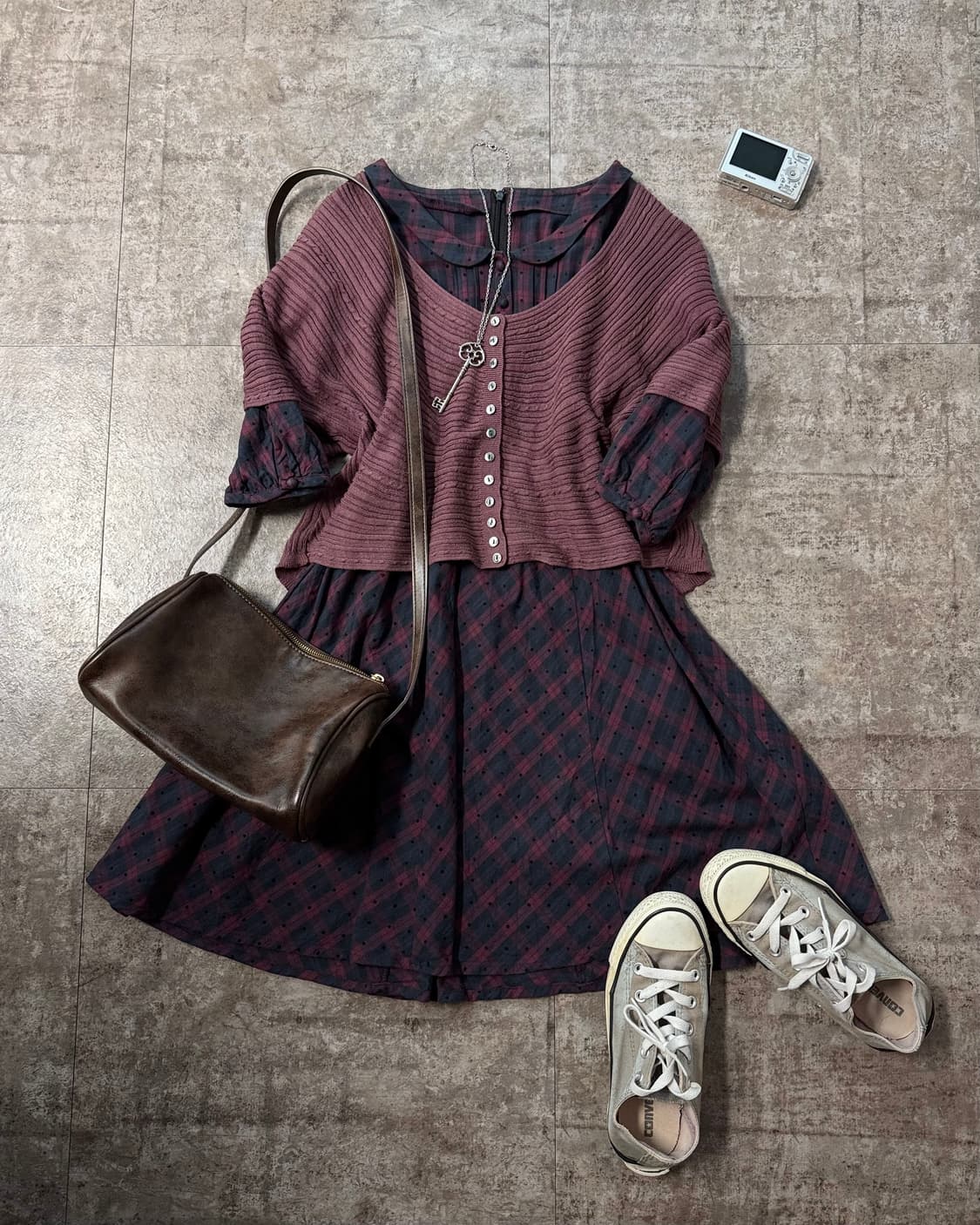 미니 버튼 가디건 체크 도트 패턴 원피스 2pcs SET 상품이미지2