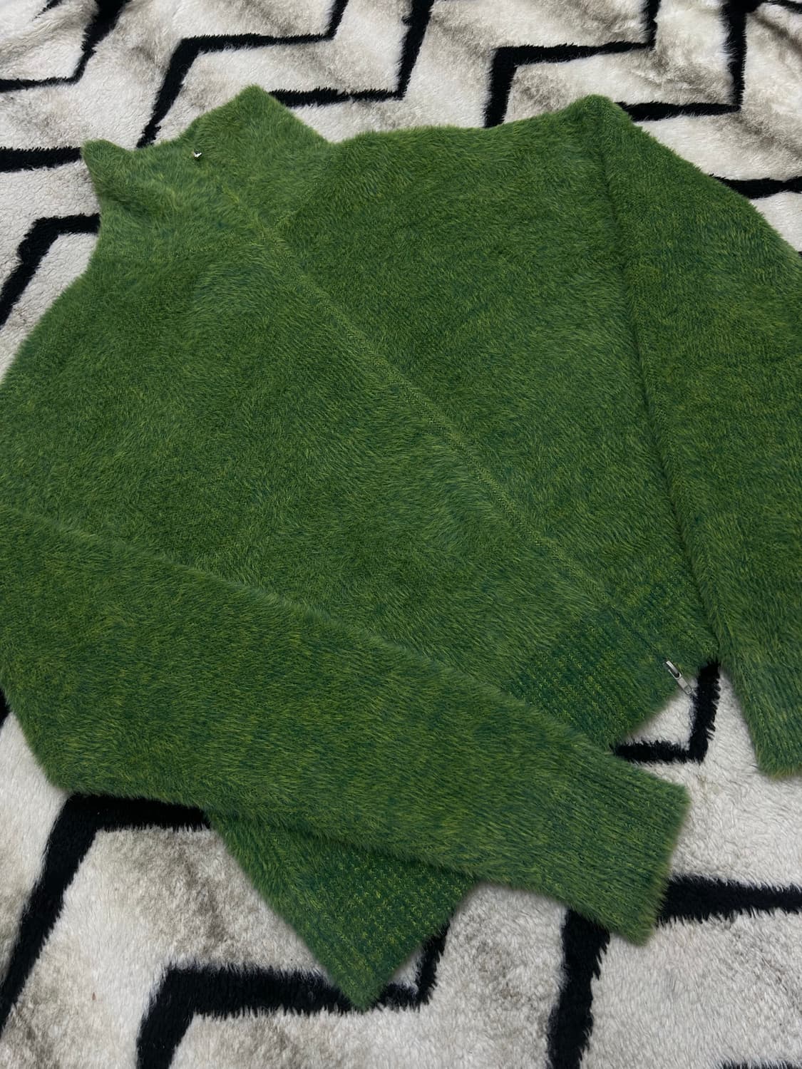 [XL]노매뉴얼 모헤어 헤어리 하이넥 니트 집업/글래스그린 상품이미지1