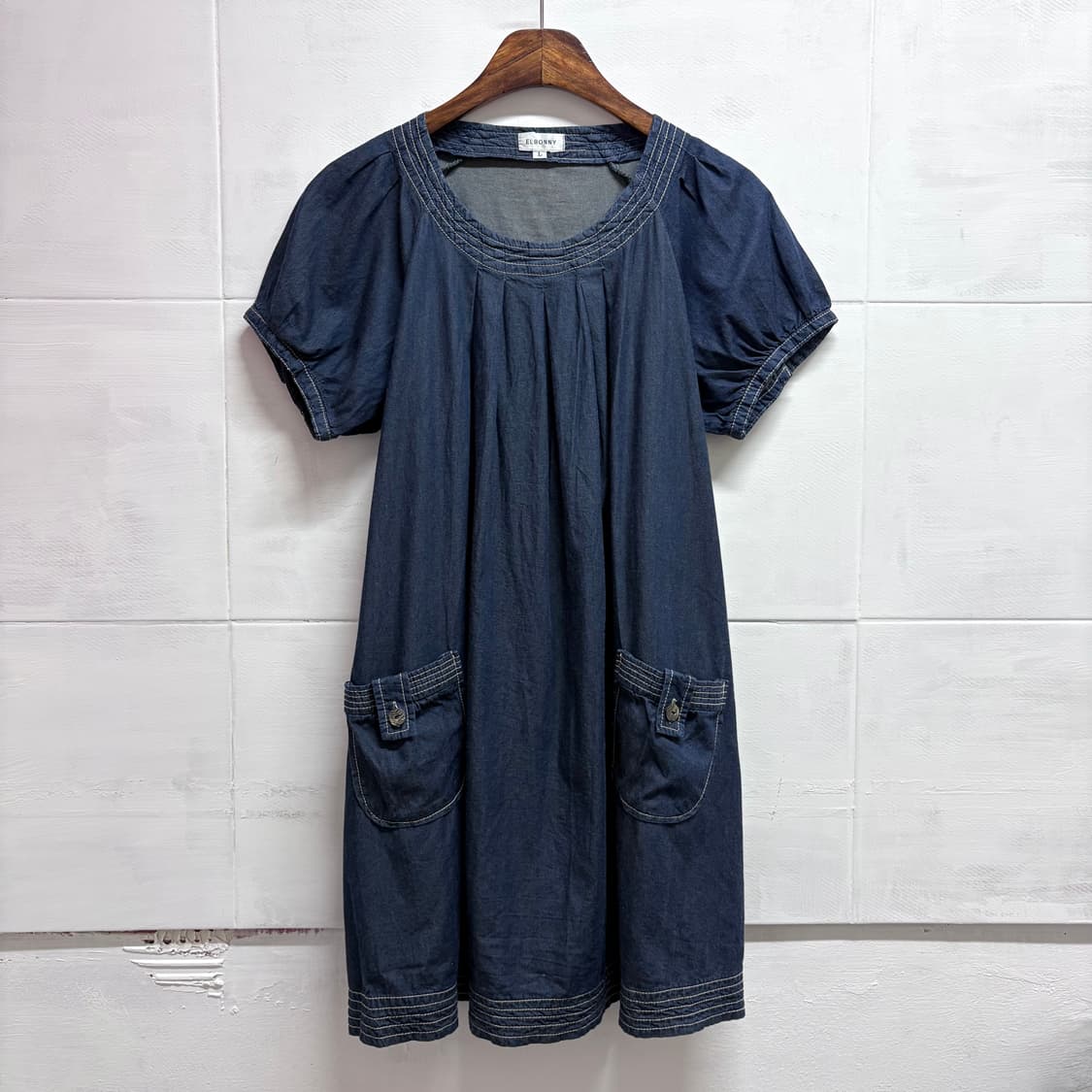 ELBONNY 데님 모리걸 페이리 포켓 반팔 원피스 JPN 상품이미지1