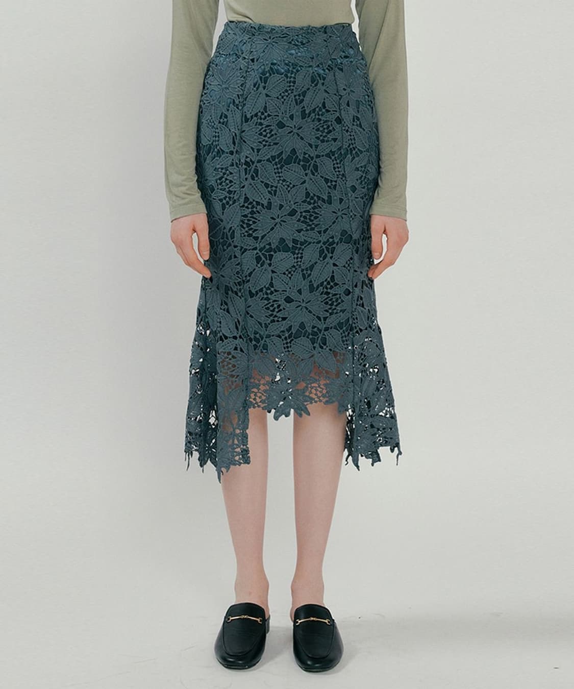 리올그 센티멘탈 레이스 미디 스커트 카키 상품이미지1